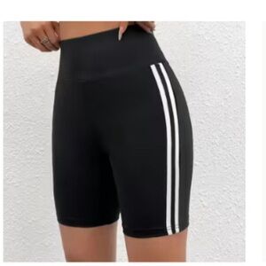 NWT Black High-Waisted Women's Shorts with White Stripes